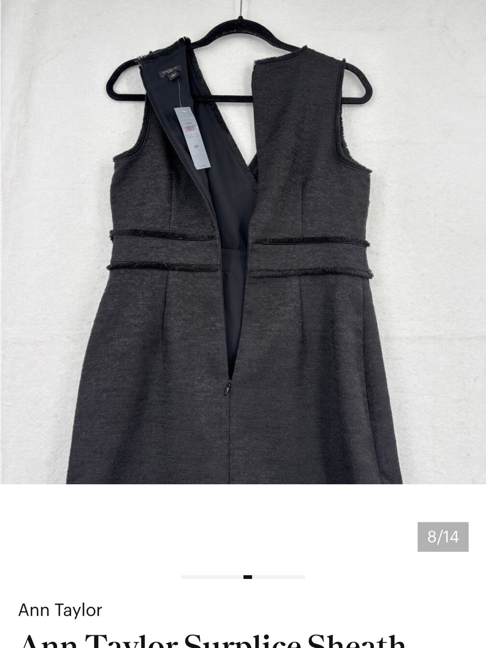 Ann Taylor NWT Black Tweed Surplice Sheath Dress Ruffle Lace Hem 2P - Picture 4 of 13